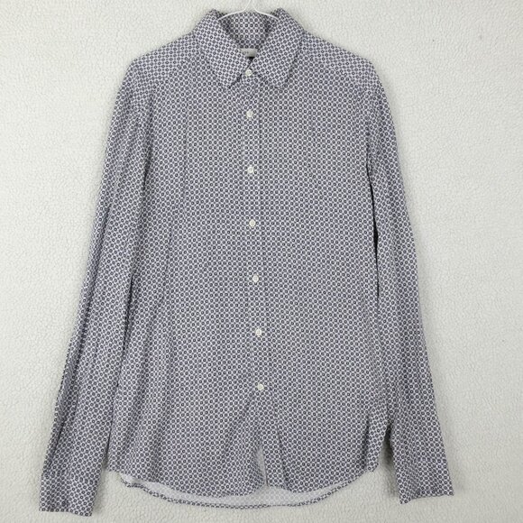 Reiss Shirt Mens Medium White Black Geometric Long Sleeve Slim Fit Viscose - Picture 1 of 9